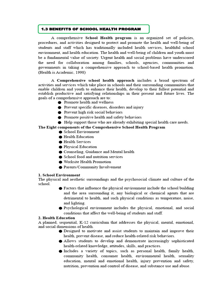 Comprehensive School Health Program | PDF | Mental Health | Health ...