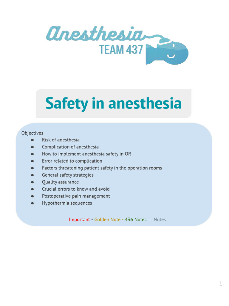 Anesthesia Safety Strategies and Risks | PDF | Anesthesia | Clinical ...