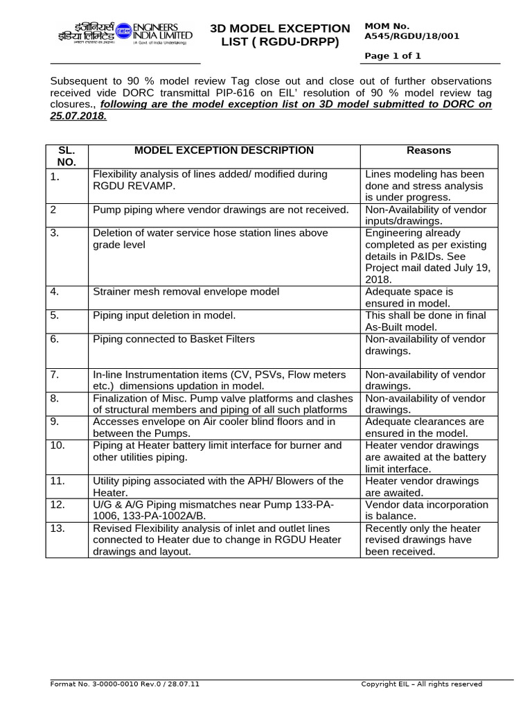 Exception List - Rgdu 3d Model Dtd. 25.07.18 | PDF | Mechanical Engineering