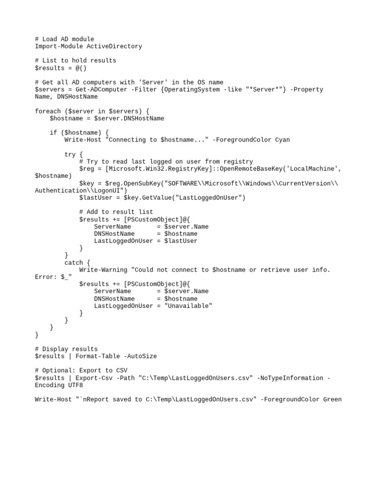 Last Logon User Report for Servers | PDF