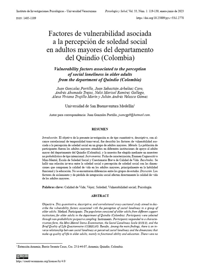 Vulnerabilidad y soledad en adultos mayores | PDF | Vejez | Sicología