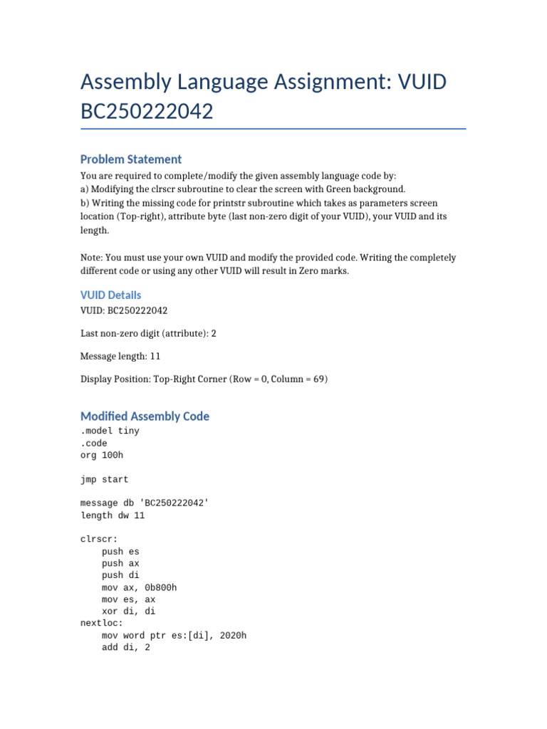 Assembly Code Modification: VUID BC250222042 | PDF