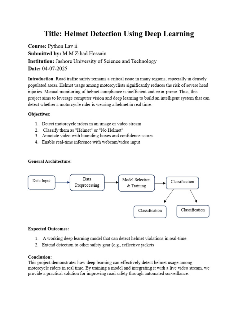 Title: Helmet Detection Using Deep Learning | PDF