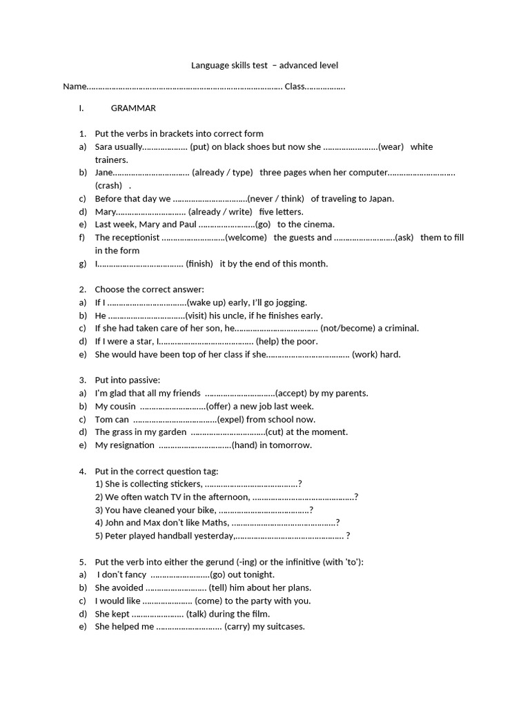 Language Skills Test Advanced | PDF | Linguistic Typology | Linguistic ...