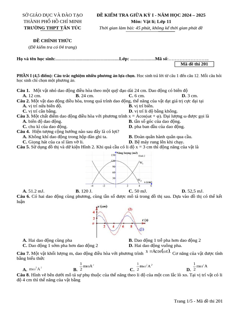 Vat Ly 11.Ktgk1.Khtn - Ma de 201.24-25 | PDF