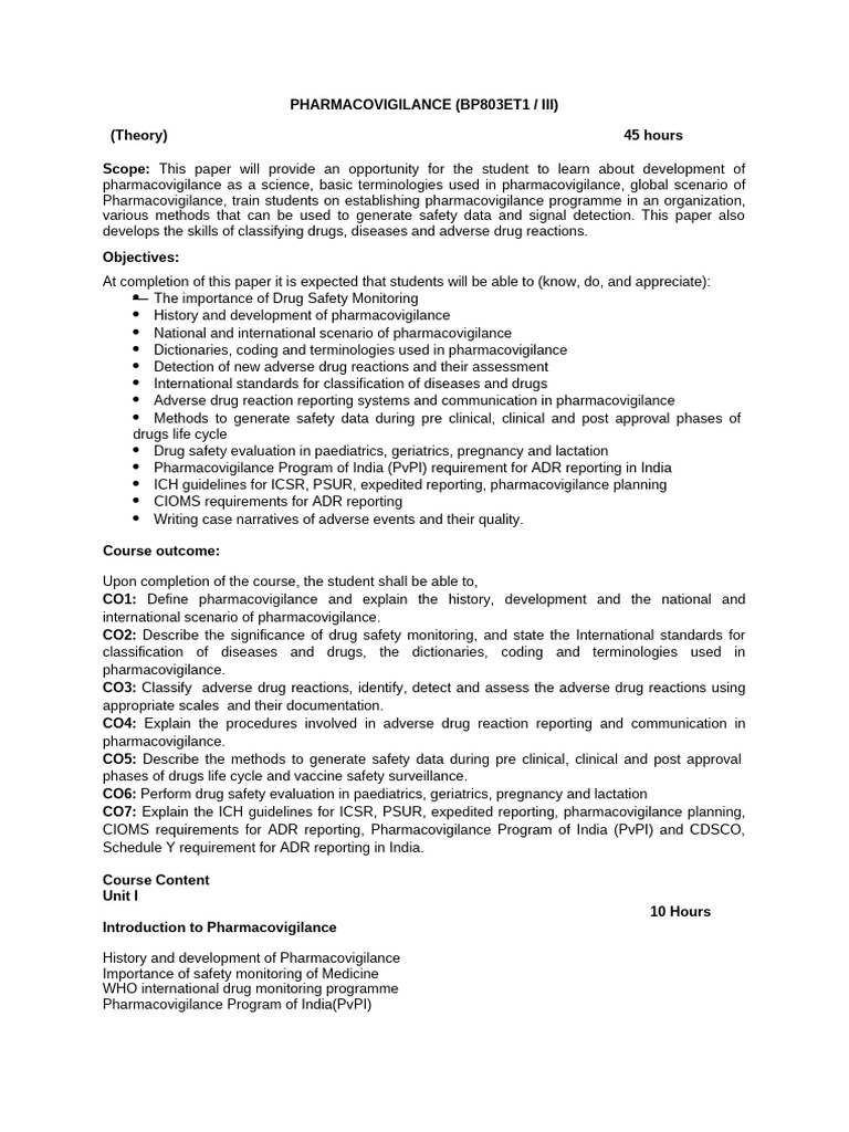 Pharmacovigilance Course Syllabus | PDF | Pharmacovigilance | Clinical ...