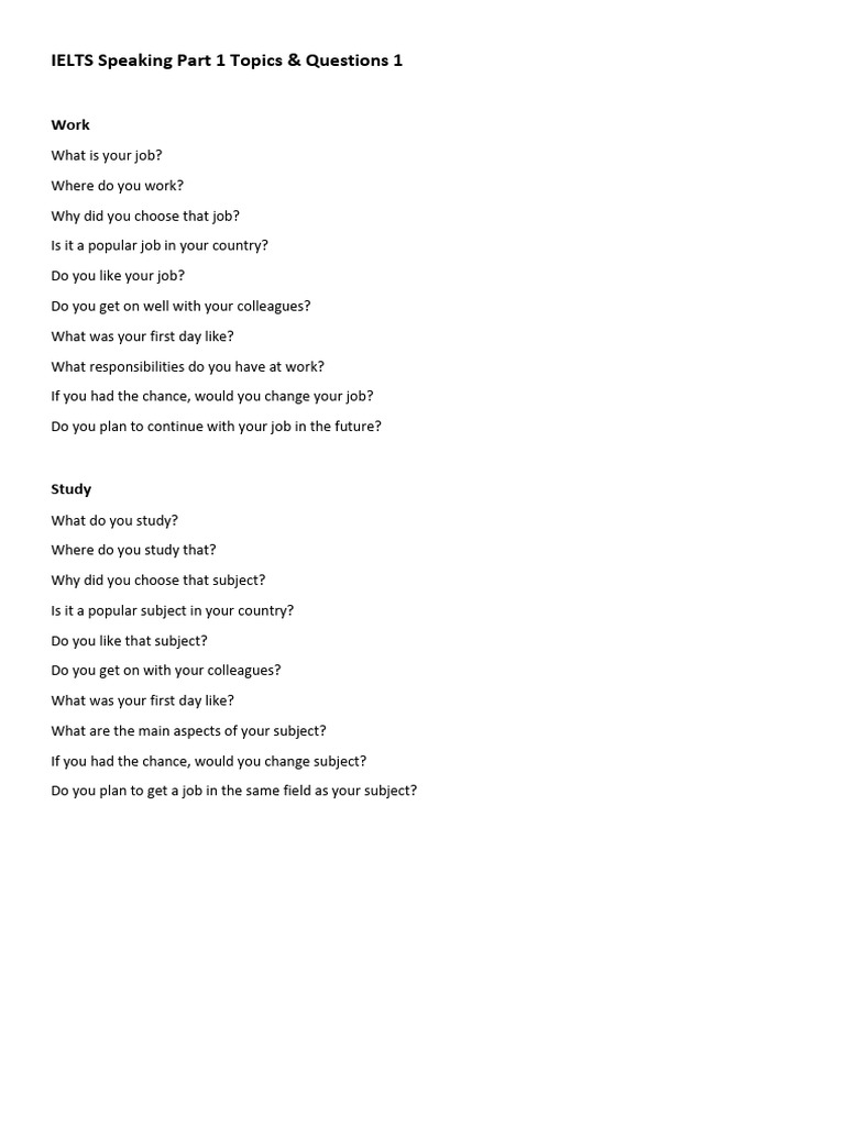 IELTS Speaking Part 1 Guide | PDF | Hobbies