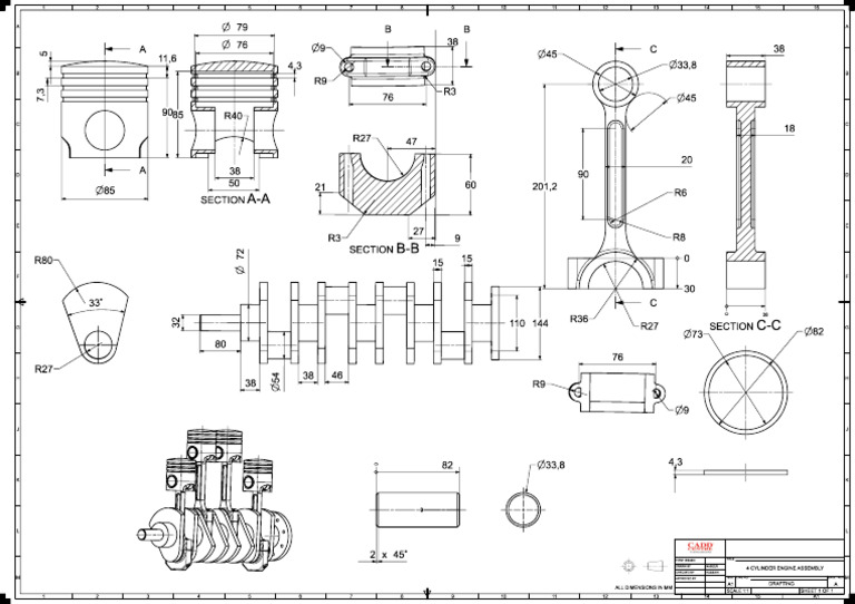 4 Cylinder Engine Assembly Drafting | PDF