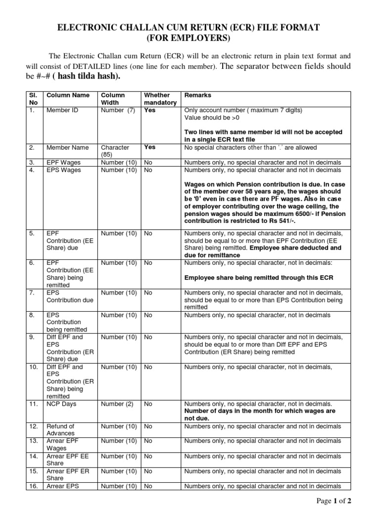 ECR For Employers File Structure | PDF