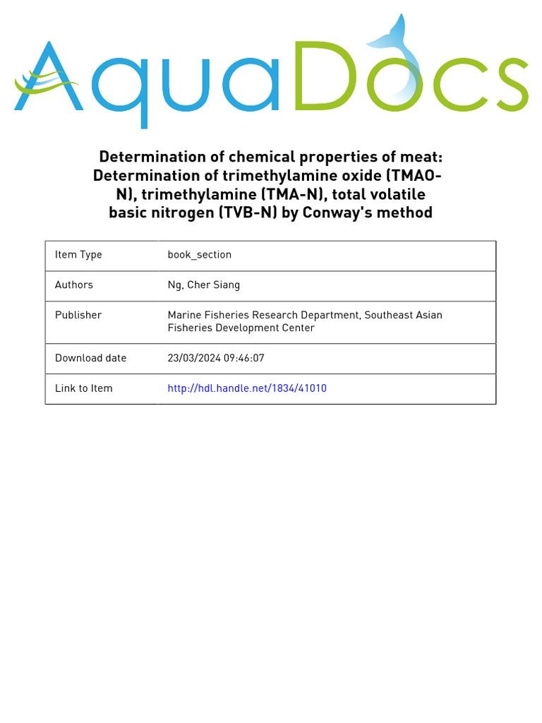 Conway Method for TVB-N in Fish | PDF | Acid | Distillation