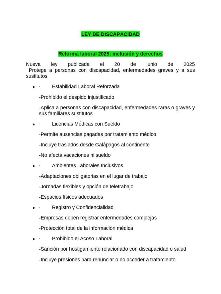 Ley de Discapacidad: Inclusión Laboral 2025 | PDF | Invalidez | Derecho ...