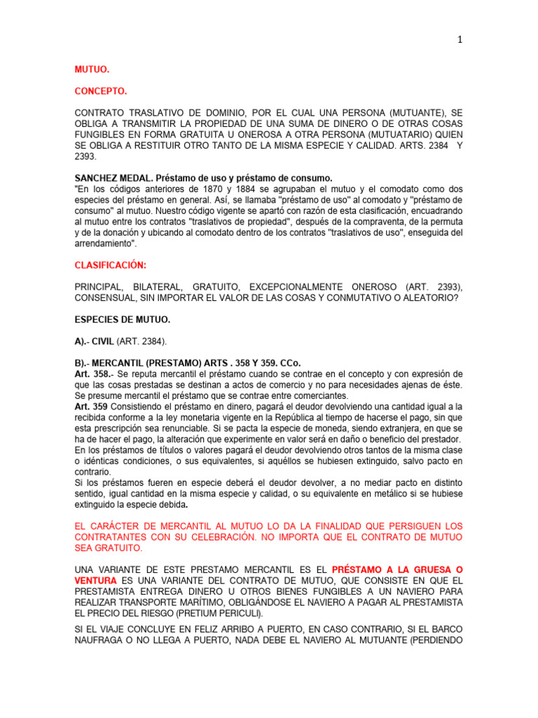 Contrato de Mutuo: Conceptos y Clases | PDF | Pagos | Derecho privado