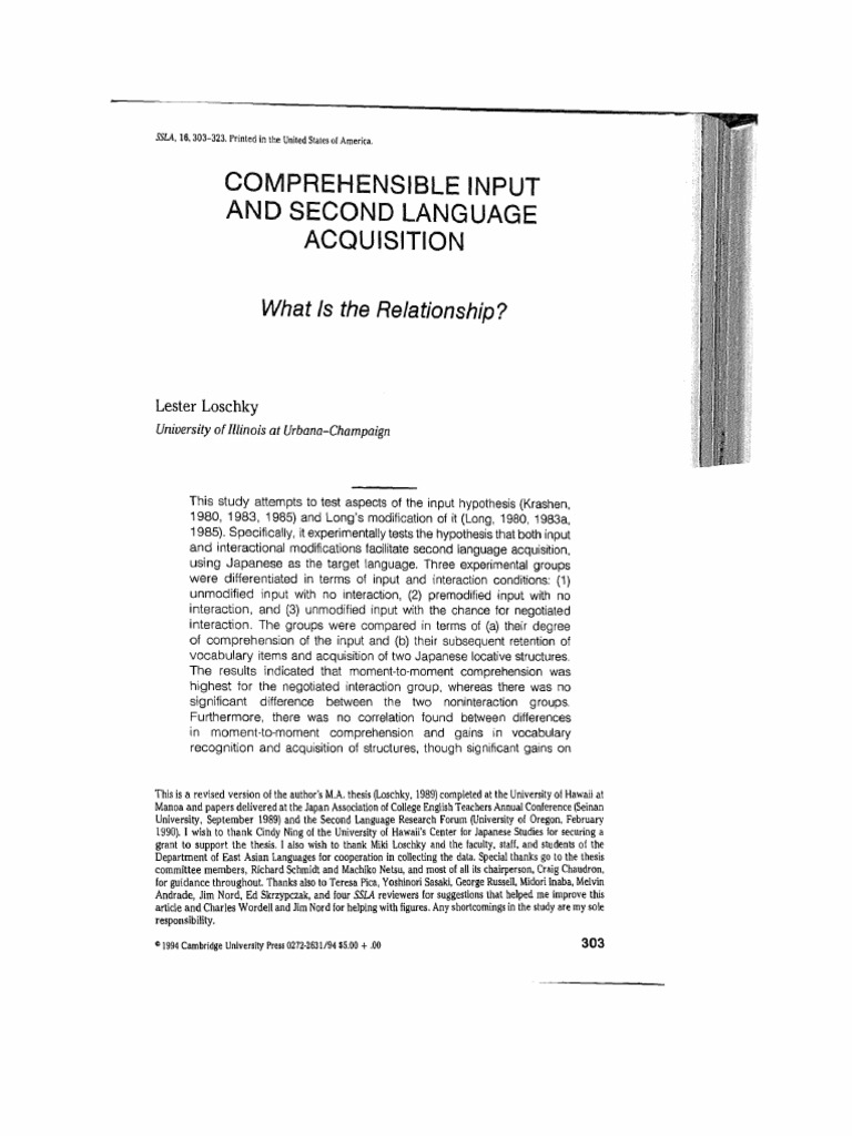 Prehensible Input | PDF | Second Language Acquisition | Second Language