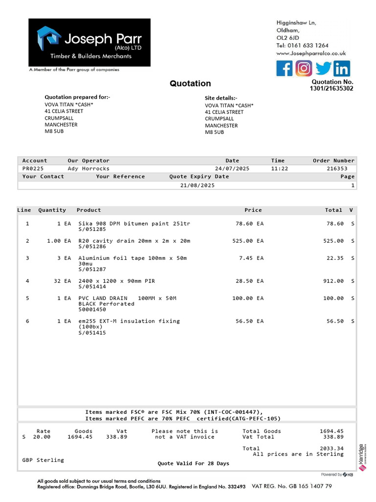 Quotation for VOVA TITAN Supplies | PDF