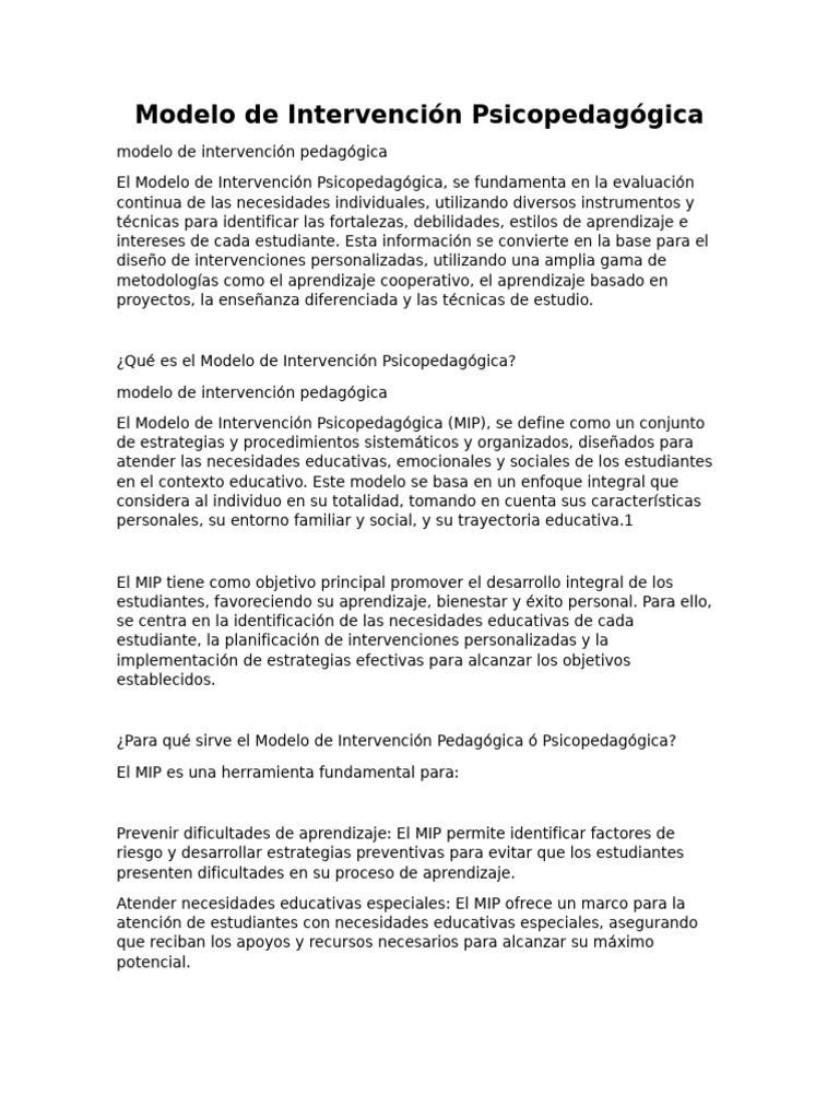 Modelo de Intervención Psicopedagógica Efectivo | PDF | Psicología ...