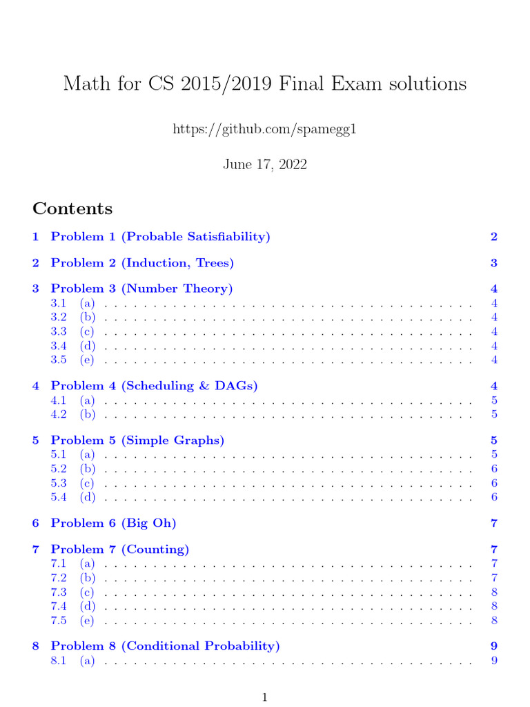 Math for CS Final Exam Solutions 2015/2019 | PDF | Vertex (Graph Theory ...