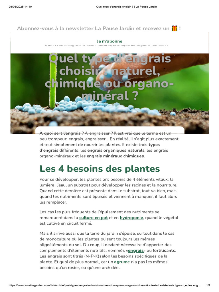Types d'engrais : choix et conseils | PDF | Fertilisant | Agriculture