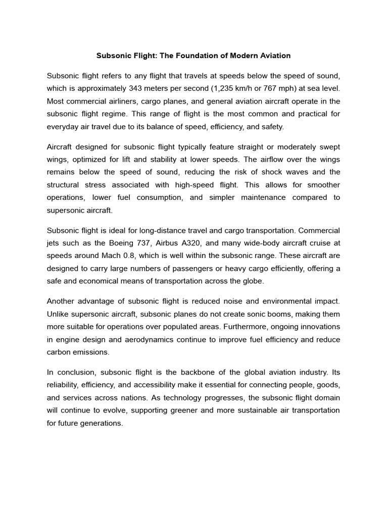 Subsonic Flight - The Foundation of Modern Aviation | PDF