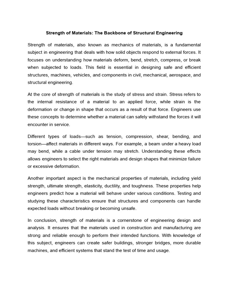 Strength of Materials - The Backbone of Structural Engineering | PDF