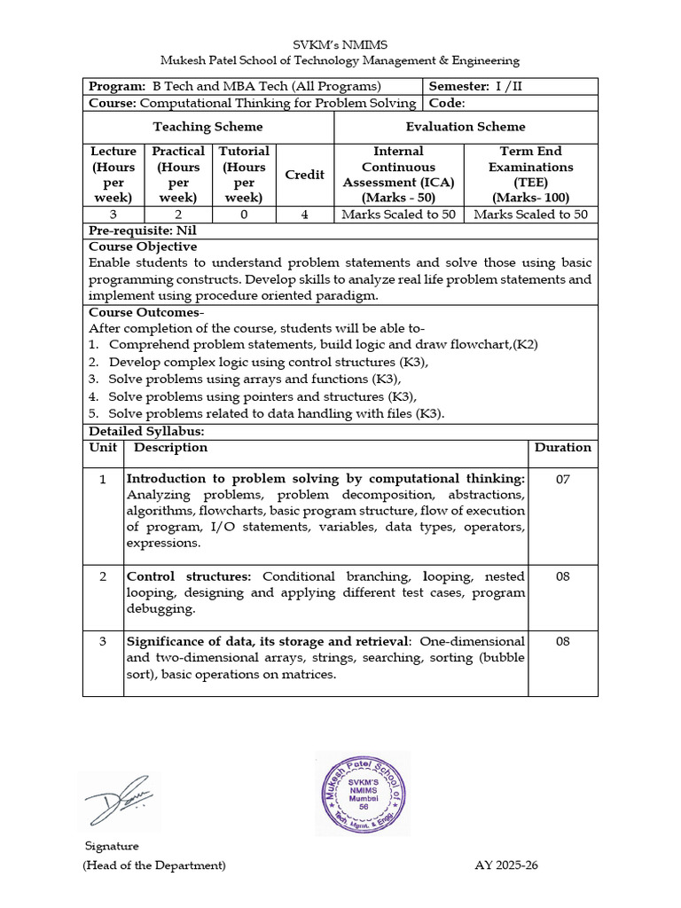 Computational Thinking Syllabus 2025-26 | PDF | Computer Program ...