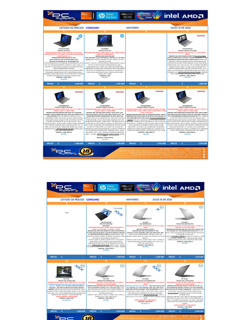 Listado de Precios Portátiles Lenovo y HP | PDF | USB | Unidad de ...