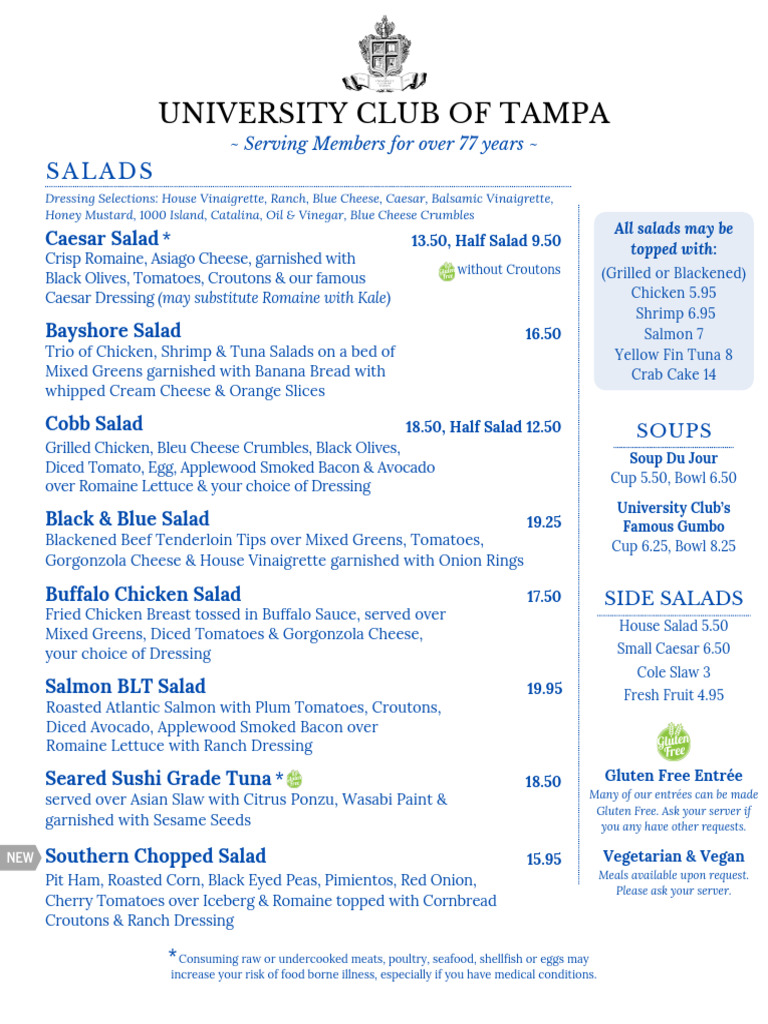 University Club Menu Highlights | PDF | Salad | Western Cuisine