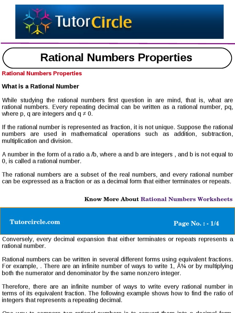 Rational Numbers Properties | PDF | Fraction (Mathematics) | Rational ...