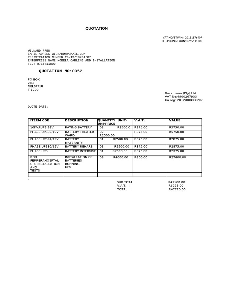 Quotation for UPS Installation Services | PDF