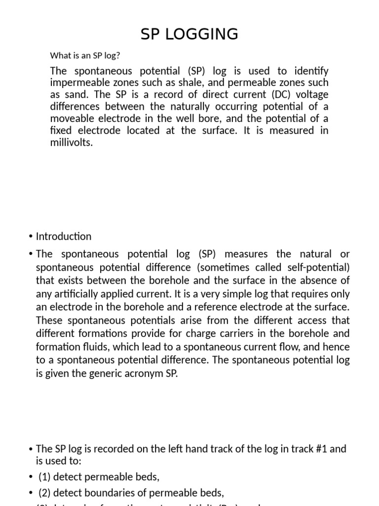 Spontaneous potential logging (sp log) | PDF | Electricity | Applied ...