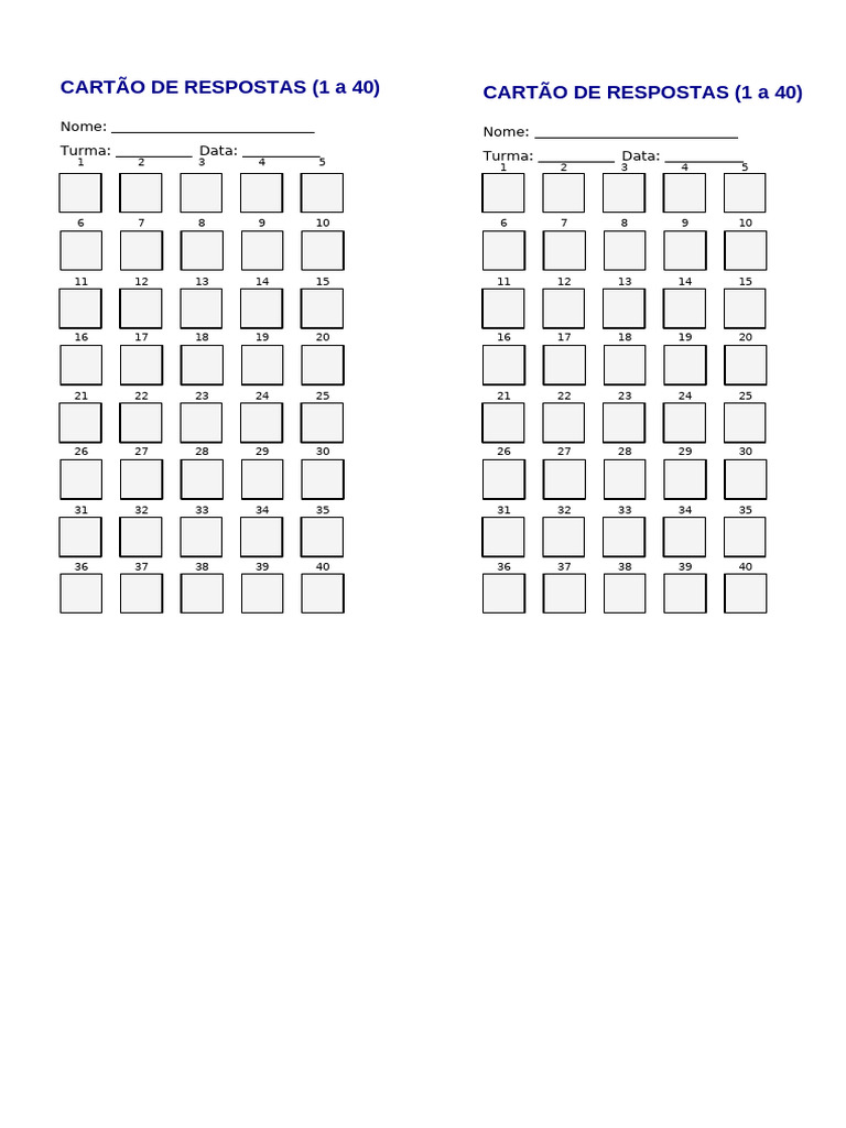 Cartao Respostas 40 Colorido | PDF