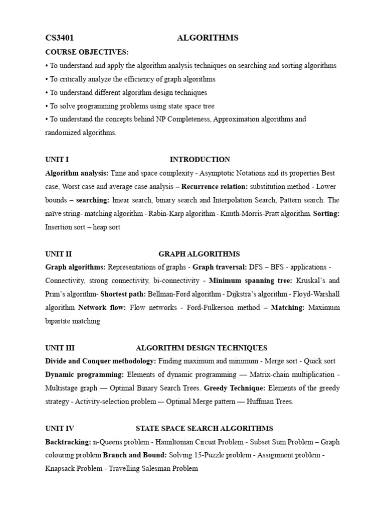 CS3401: Algorithms Course Overview | PDF | Time Complexity | Algorithms