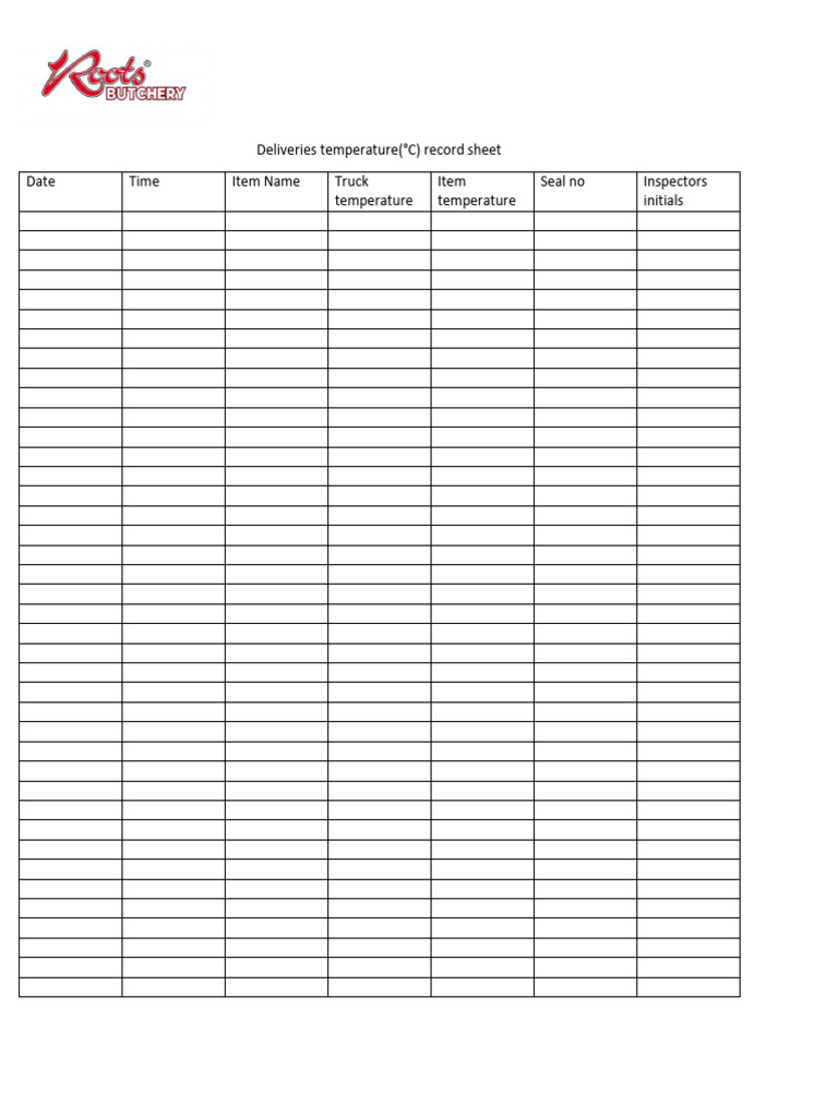 Delivery Temperature Record Sheet | PDF