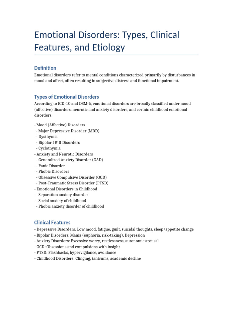 Types and Features of Emotional Disorders | PDF | Mental Disorder | Anxiety