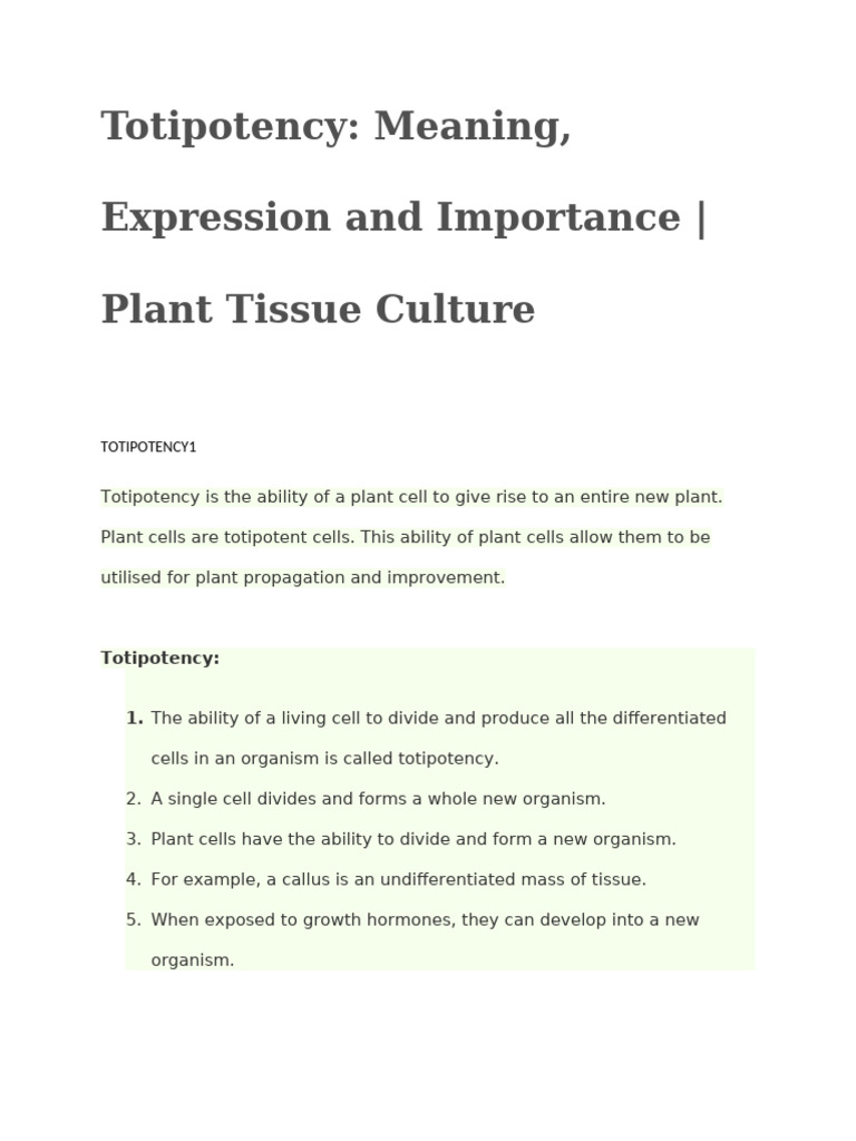 Understanding Plant Cell Totipotency | PDF | Cell Potency | Ploidy