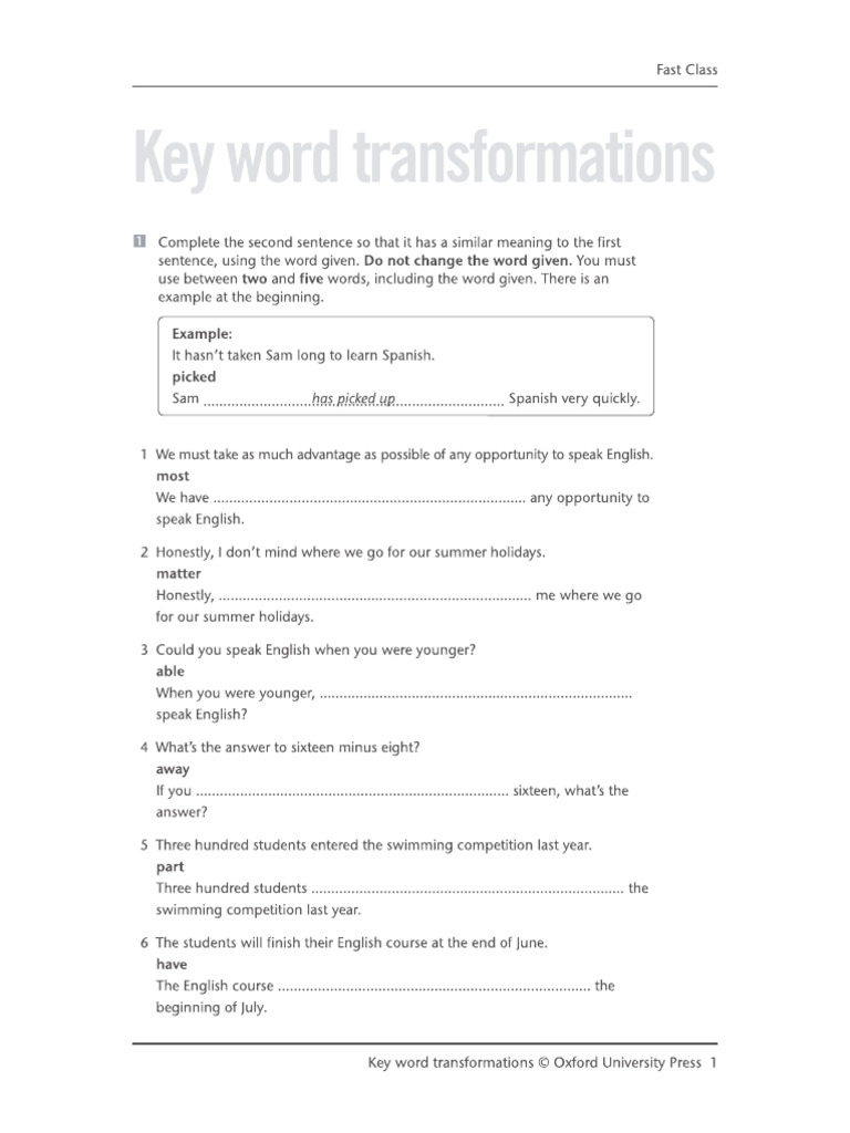 100 Transformation Sentences First | PDF