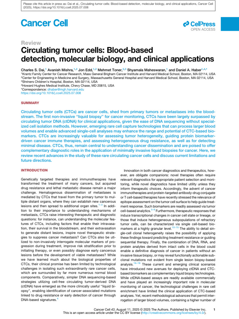 Circulating tumor cells | PDF | Metastasis | Cancer