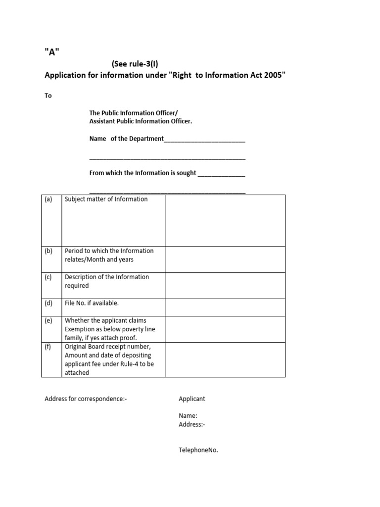 RTI Application Form Template | PDF