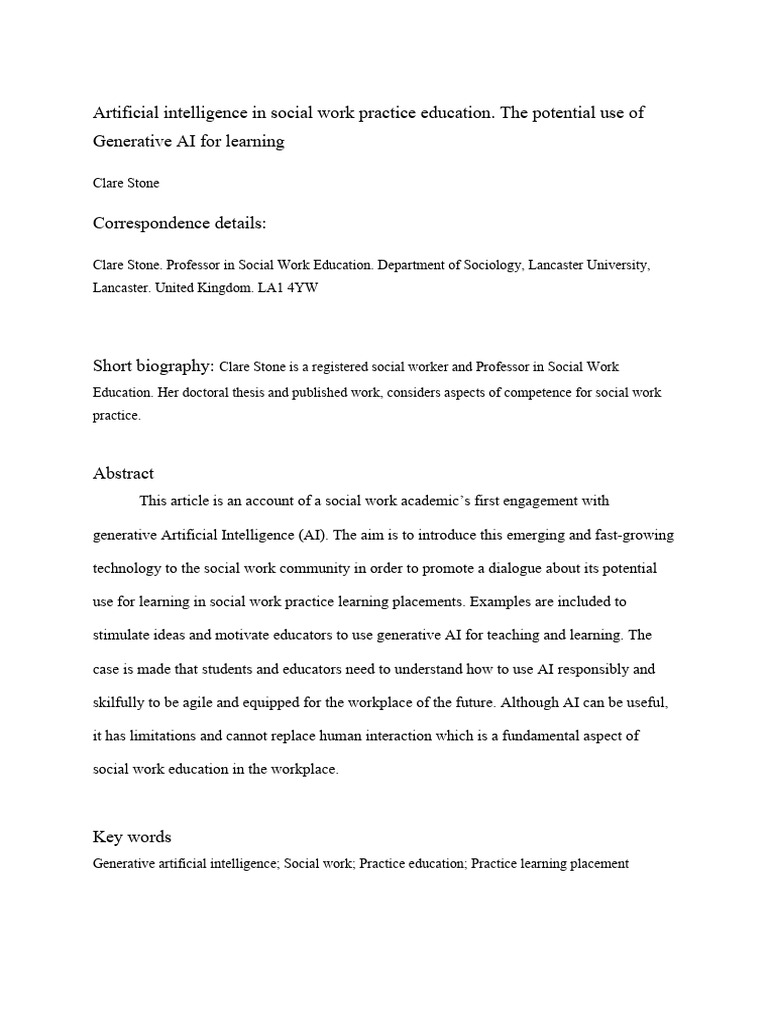 Generative AI in Social Work Education | PDF | Artificial Intelligence ...