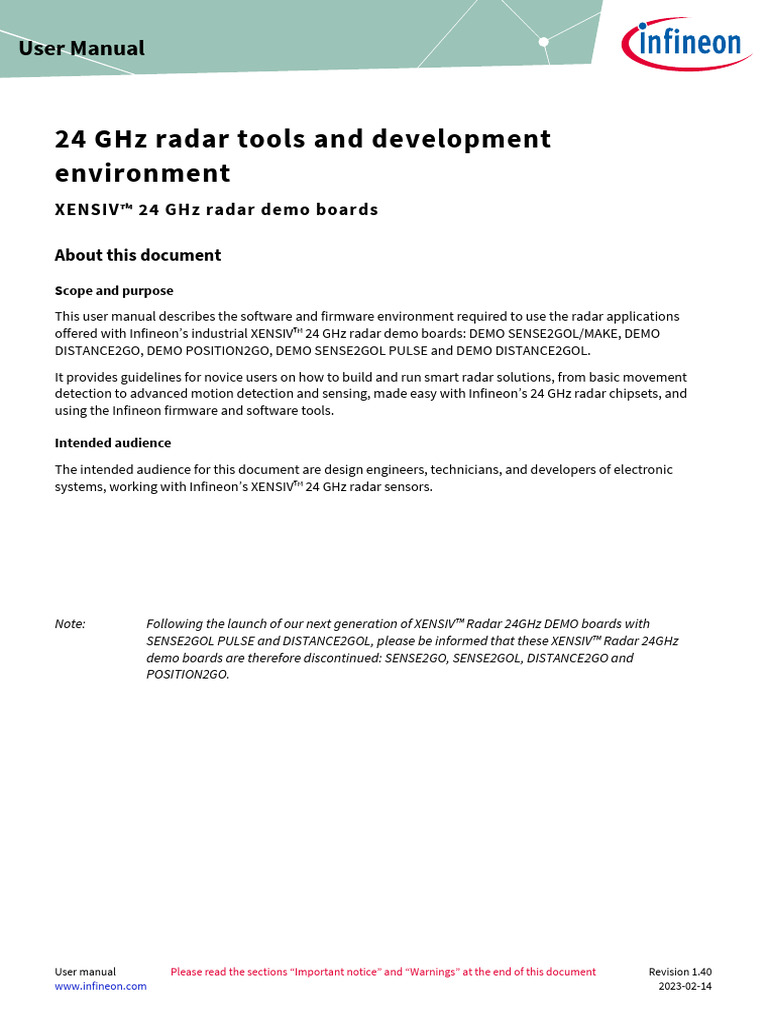 Infineon-UM 24GHz Radar Tools and Development Environment-UserManual ...