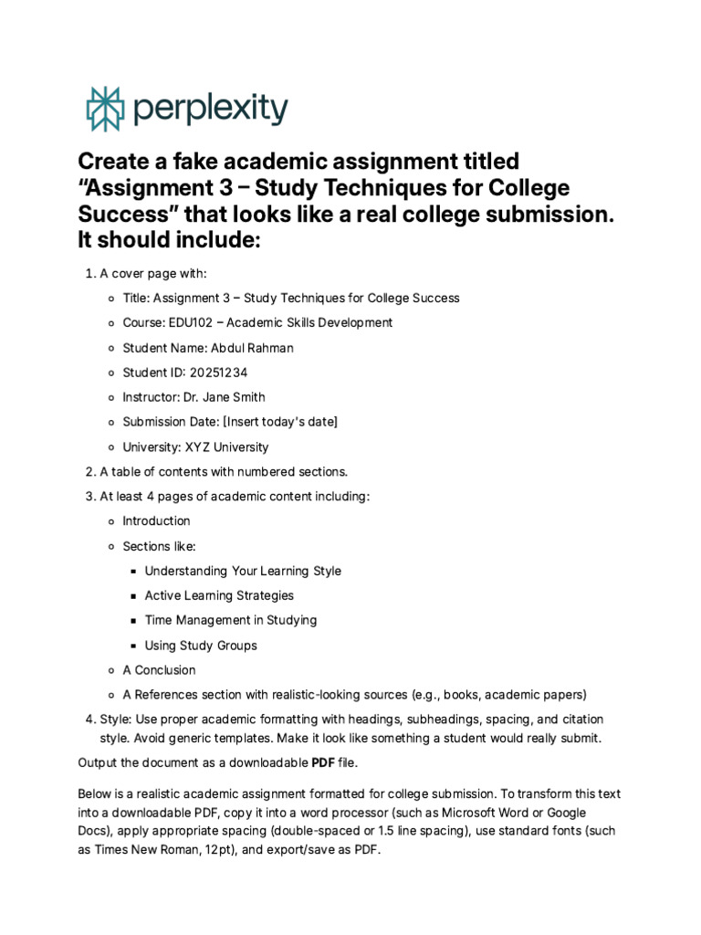 Creating a Realistic College Assignment | PDF | Learning Styles | Time ...