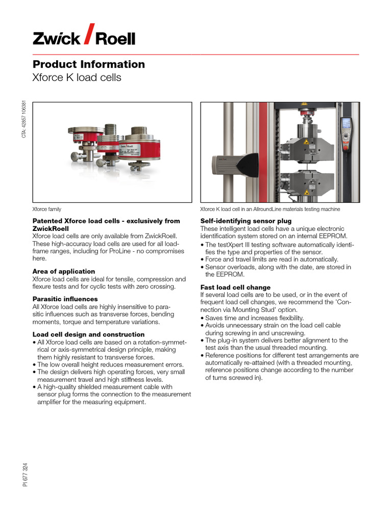 Zwick Xforce K Load Cell Overview | PDF | Calibration | Bending