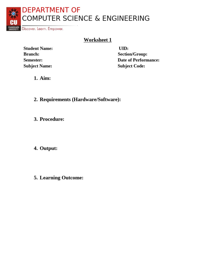 Computer Science Engineering Worksheet 1 | PDF