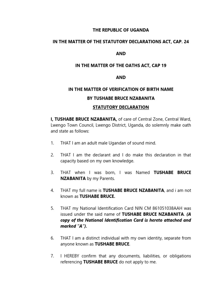 Verification of Identity Declaration | PDF