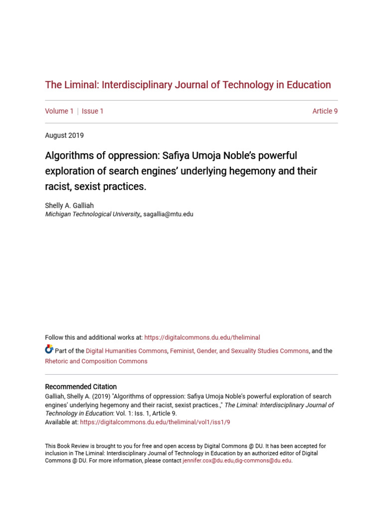 Summary of Algorithms of Oppression | PDF