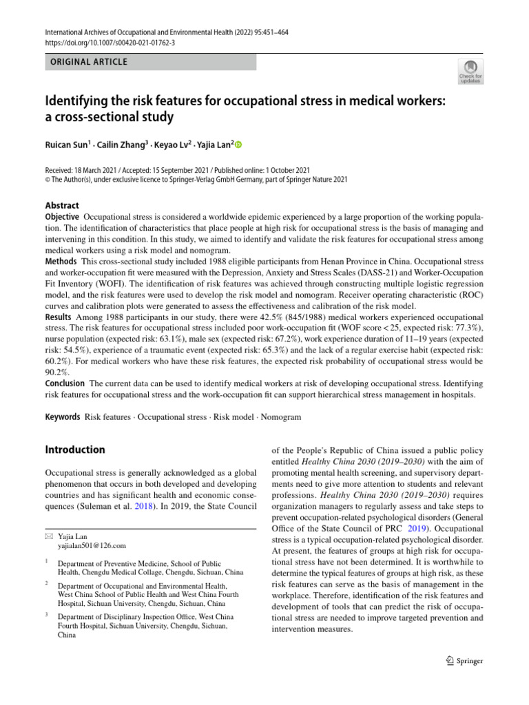 Occupational Stress Risks in Medical Workers | PDF | Risk ...
