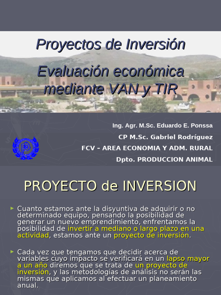 Evaluación de Proyectos de Inversión: VAN y TIR | PDF | Tasa interna de ...