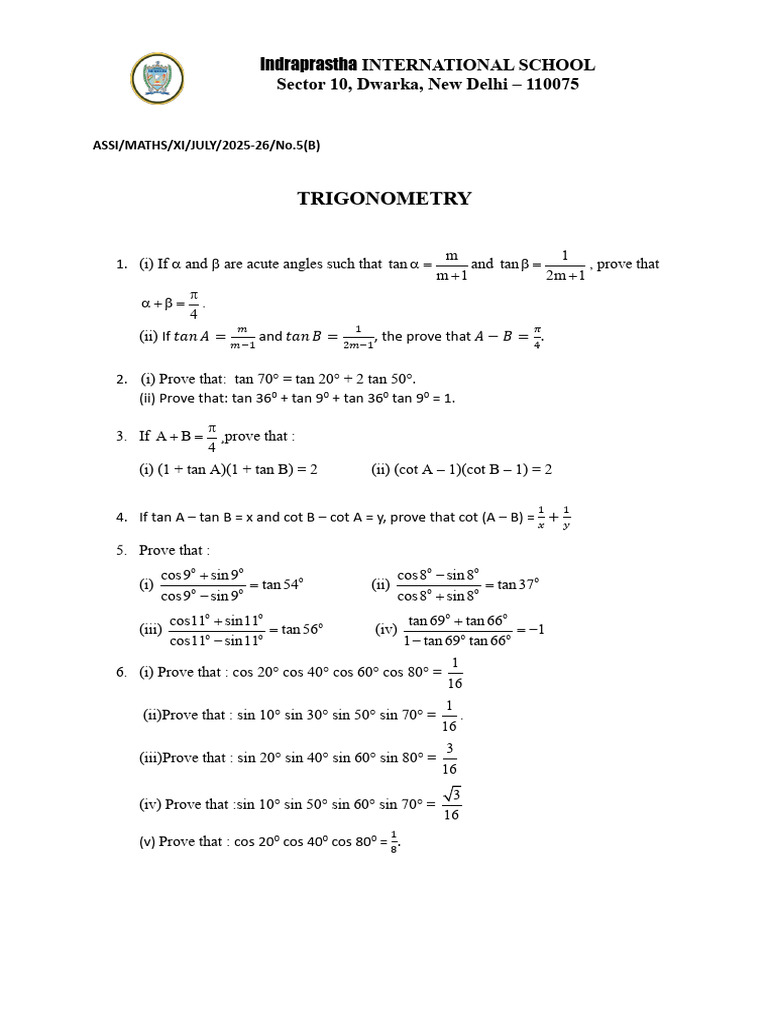 Trigonometry Proofs for Class XI | PDF | Chess Theory | Chess