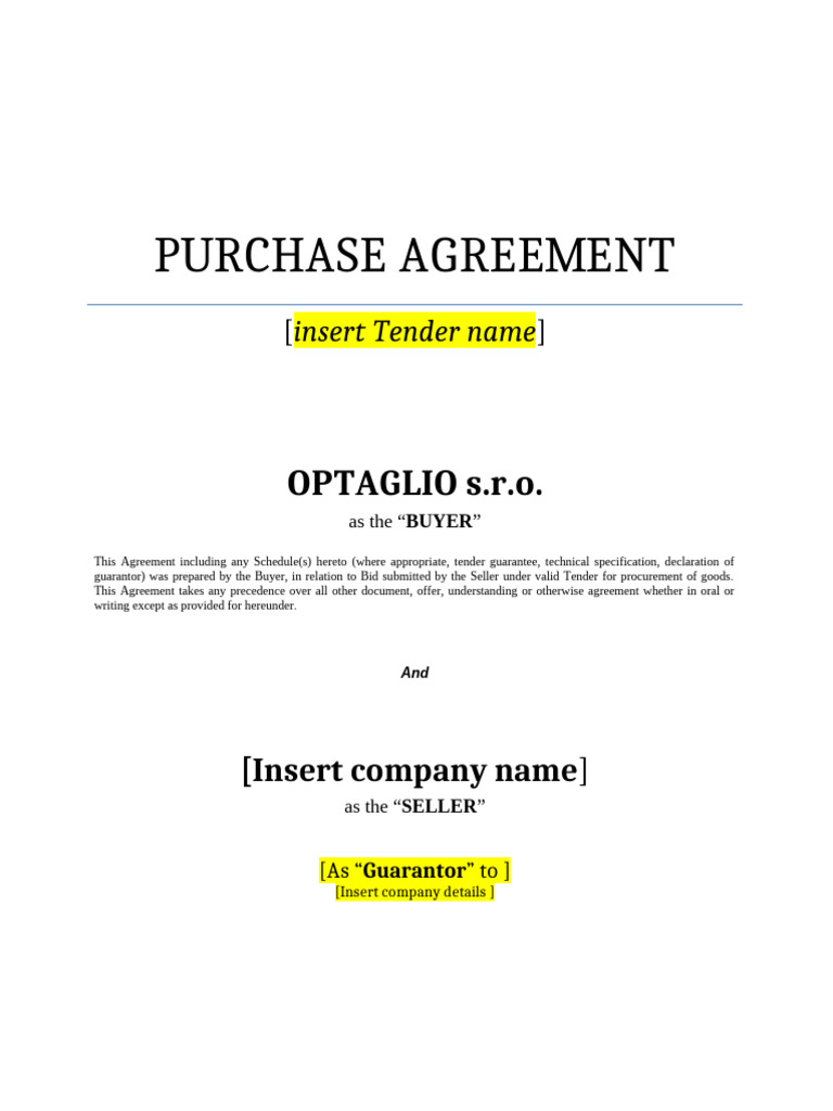 Purchase Agreement for Equipment Tender | PDF | Liquidation | Procurement
