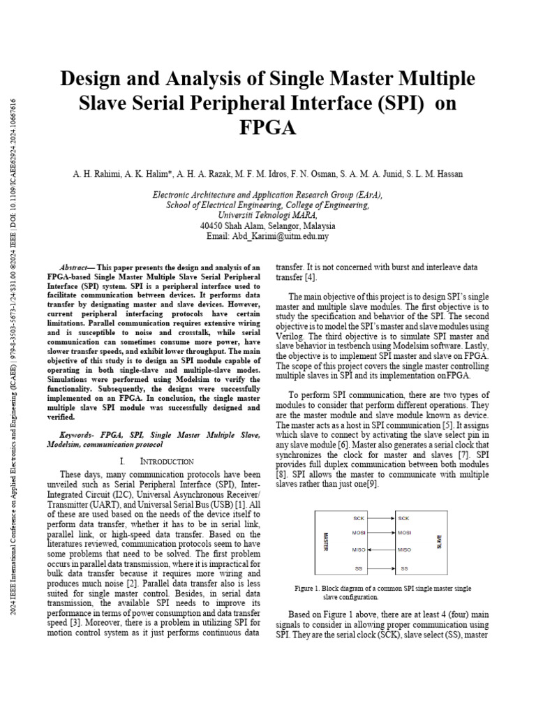 Design and Analysis of Single Master Multiple Slave Serial Peripheral ...