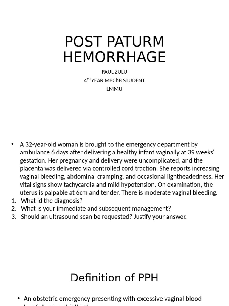 Postpartum Hemorrhage Management Guide | PDF | Childbirth | Uterus